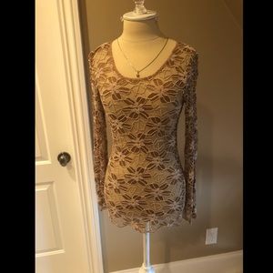 Young Essence Brown Lace Floral Top